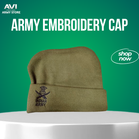 Army Woolen  Embroidery Winter Cap